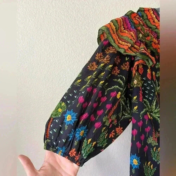 Farm Rio Fruit Garden Ruffle Puff Sleeve Blouse Women’s Size Small - Picture 5 of 16